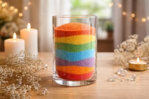 découvrez des idées créatives pour décorer un vase avec du sable coloré et apporter une touche unique et originale à vos événements.