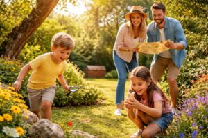 profitez d'un moment ludique en famille avec une chasse au trésor gratuite dans votre jardin, idéale pour petits et grands.