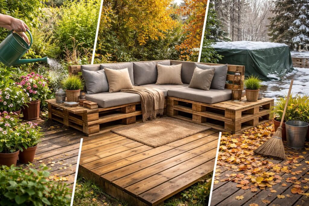 découvrez comment prolonger la durée de vie de votre terrasse en palette grâce à des conseils d'entretien et de préservation adaptés à chaque saison.
