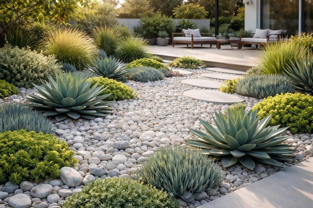 découvrez comment un parterre moderne avec cailloux sans entretien peut transformer votre jardin et vous faire gagner du temps au quotidien.