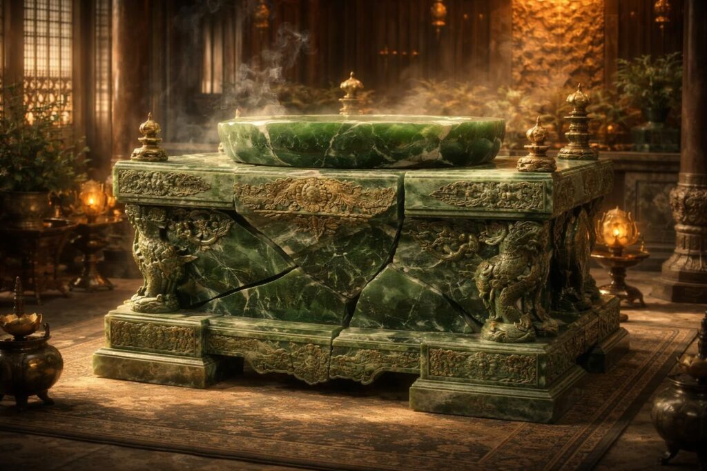 découvrez l'autel du bassin de jade morcelé, un chef-d'œuvre exceptionnel de la période impériale, symbole d'art et d'histoire raffinée.