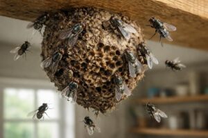analyse détaillée d'une photo de nid de mouche à la maison pour mieux comprendre le comportement des mouches et savoir comment les gérer efficacement.