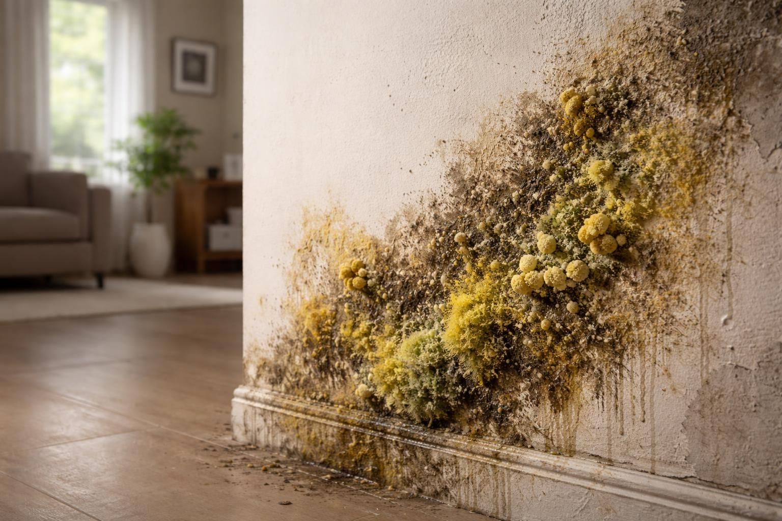 découvrez pourquoi le champignon et la moisissure jaune sur un mur intérieur représentent un danger sérieux pour la santé et la structure de votre maison, et comment les prévenir efficacement.