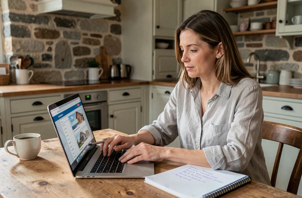 Femme cherchant un artisan en ligne pour des travaux de rénovation à Nantes